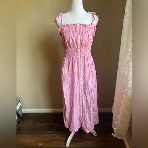 SO Strappy linen blend pink stripe maxi dress | medium